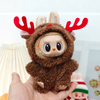 Clothes Only）Adorable 17cm Labubu Doll Christmas Outfits: Cozy Cape, Sweater & Hat Set - Perfect for Holiday Fun