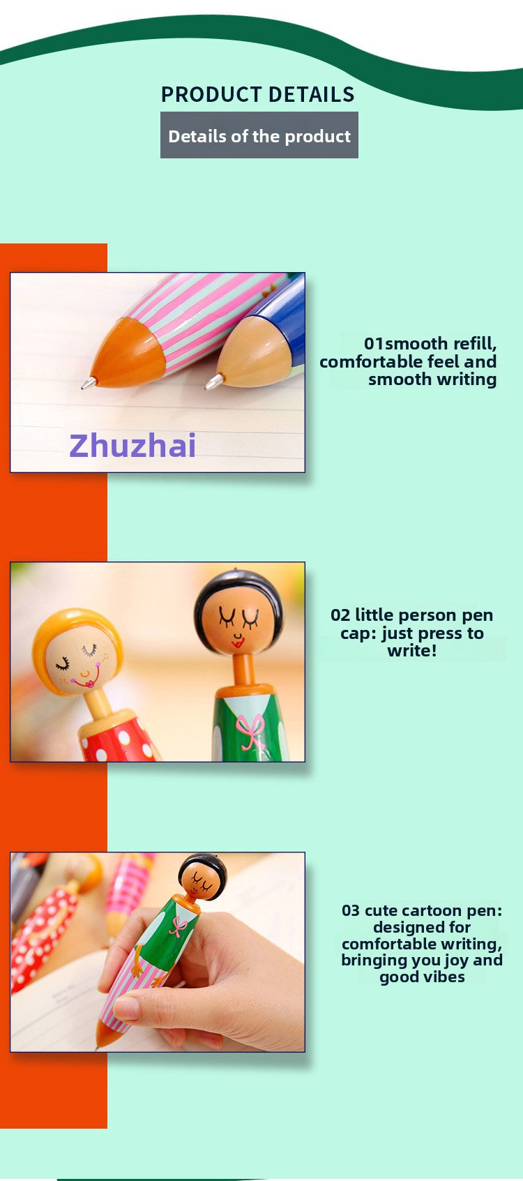 5PC)Adorable Cartoon Smile Doll Ballpoint Pen – Perfect Gift for Kids & Students, Elevate Your Writing with Fun & Joy