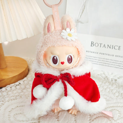 Clothes Only）Adorable 17cm Labubu Doll Christmas Outfits: Cozy Cape, Sweater & Hat Set - Perfect for Holiday Fun