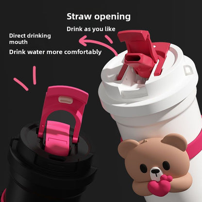 On-the-Go Hydration Made Easy: Fanfan Bear Thermos – Large-Capacity Travel Coffee Mug for Busy Lives