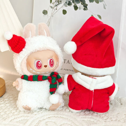 Clothes Only）Adorable 17cm Labubu Doll Christmas Outfits: Cozy Cape, Sweater & Hat Set - Perfect for Holiday Fun