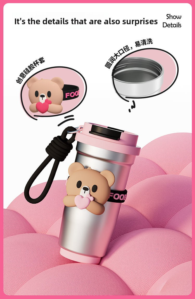 On-the-Go Hydration Made Easy: Fanfan Bear Thermos – Large-Capacity Travel Coffee Mug for Busy Lives