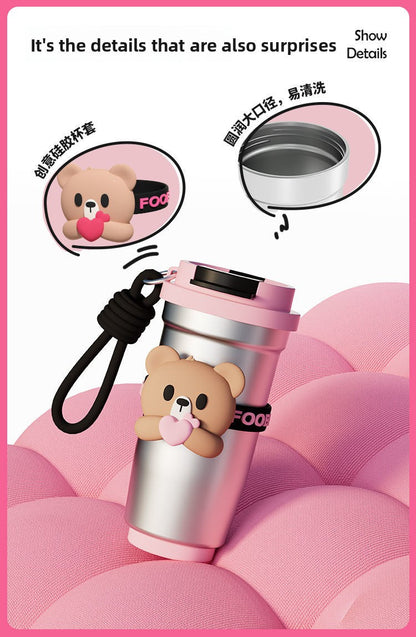 On-the-Go Hydration Made Easy: Fanfan Bear Thermos – Large-Capacity Travel Coffee Mug for Busy Lives