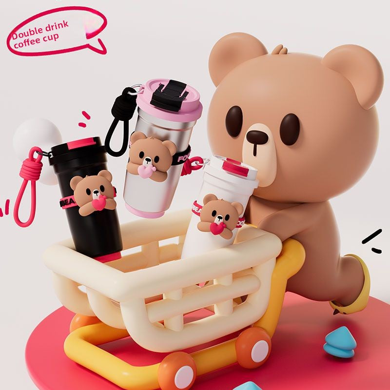 On-the-Go Hydration Made Easy: Fanfan Bear Thermos – Large-Capacity Travel Coffee Mug for Busy Lives