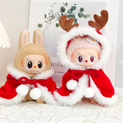 Clothes Only）Adorable 17cm Labubu Doll Christmas Outfits: Cozy Cape, Sweater & Hat Set - Perfect for Holiday Fun
